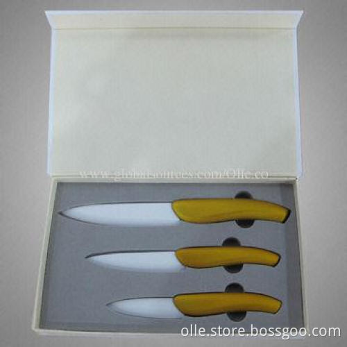 3pcs Beautiful Metal Coating Ceramic Knife Set with ZrO2 White Color Blade